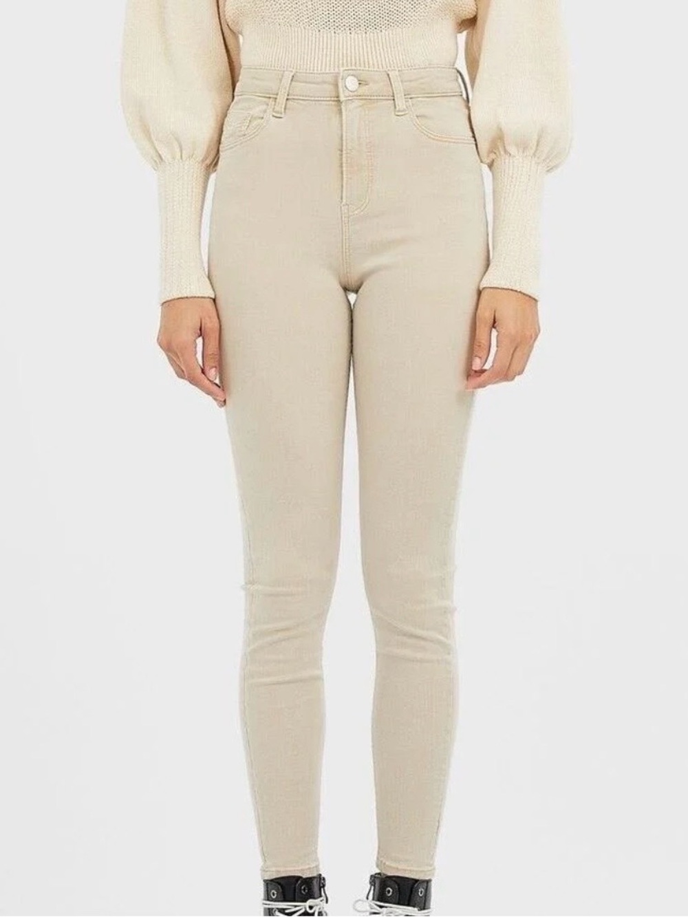 stradivarius High-Rise Beige Skinny Jeans
